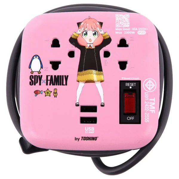 Toshino ปลั๊ก 2 ช่อง + 2USB 1 สวิตช์ 1.80 ม.(10A/2300W) Anya รุ่น XP-1.8M SPXA - Image 5