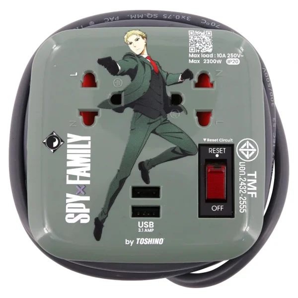 Toshino ปลั๊ก 2 ช่อง + 2USB 1 สวิตช์ 1.80 ม.(10A/2300W) Loid Forger รุ่น XP-1.8M SPXL - Image 5