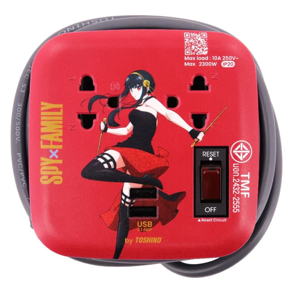 Toshino ปลั๊ก 2 ช่อง + 2USB 1 สวิตช์ 1.80 ม.(10A/2300W) Yor Forger รุ่น XP-1.8M SPXY - Image 5