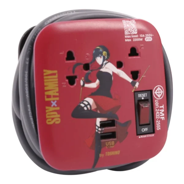 Toshino ปลั๊ก 2 ช่อง + 2USB 1 สวิตช์ 1.80 ม.(10A/2300W) Yor Forger รุ่น XP-1.8M SPXY - Image 4