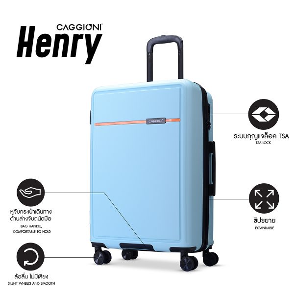 Caggioni : กระเป๋าเดินทาง รุ่นเฮนรี่ (Henry : C23021) สีฟ้า ขนาด 24 นิ้ว - Image 4