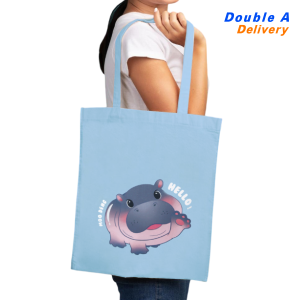 Double A กระเป๋าผ้าอเนกประสงค์ ลายหมูเด้ง สีฟ้า - Image 3