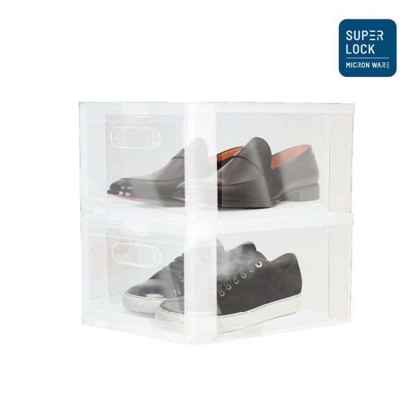 [แพ็ค 2 กล่อง]Super Lock กล่องรองเท้า แพ็ก 2 กล่อง รุ่น Super Box 5657 พลาสติกแข็ง เปิดฝาหน้า ซ้อนได้ ใส่รองเท้า