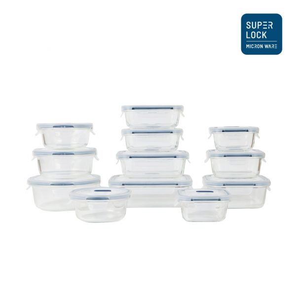 Super Lock ชุดกล่องแก้วถนอมอาหาร 12 กล่อง รุ่น 6412-S24 ชุดกล่องข้าว BPA-Free เข้าไมโครเวฟได้ เข้าเตาอบ