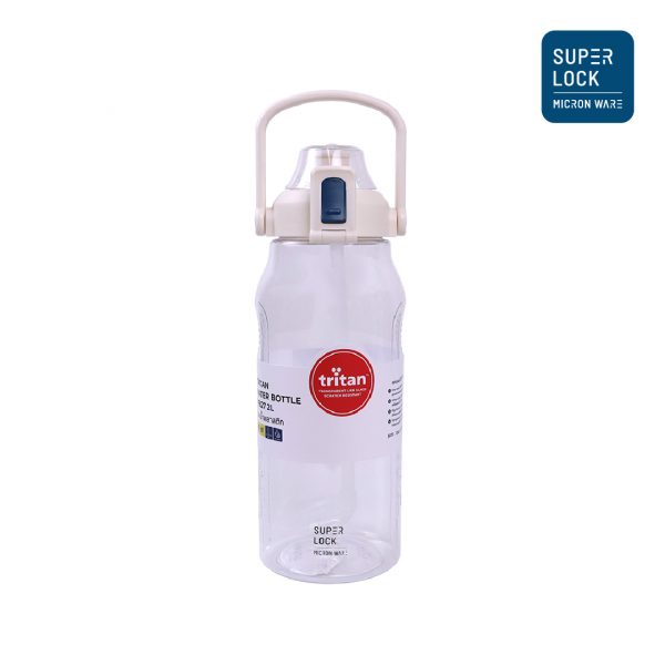 Super Lock ขวดน้ำพกพา ไทรทันขนาด 1.8 ลิตร พร้อมหลอด รุ่น 6927 ขวดน้ำเพื่อสุขภาพ Water Bottle สีขาว