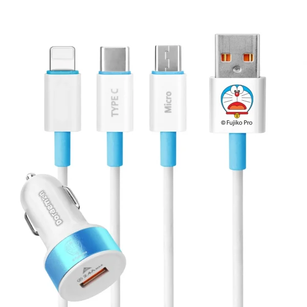 Asaki Charger 2.4A ชุดชาร์จรถ ชาร์จเร็ว ลิขสิทธิ์ลายโดราเอมอน ที่ชาร์จในรถและสายชาร์จ 3 หัว รุ่น A-DMC8291 สีชมพู โดเรมี - Image 6