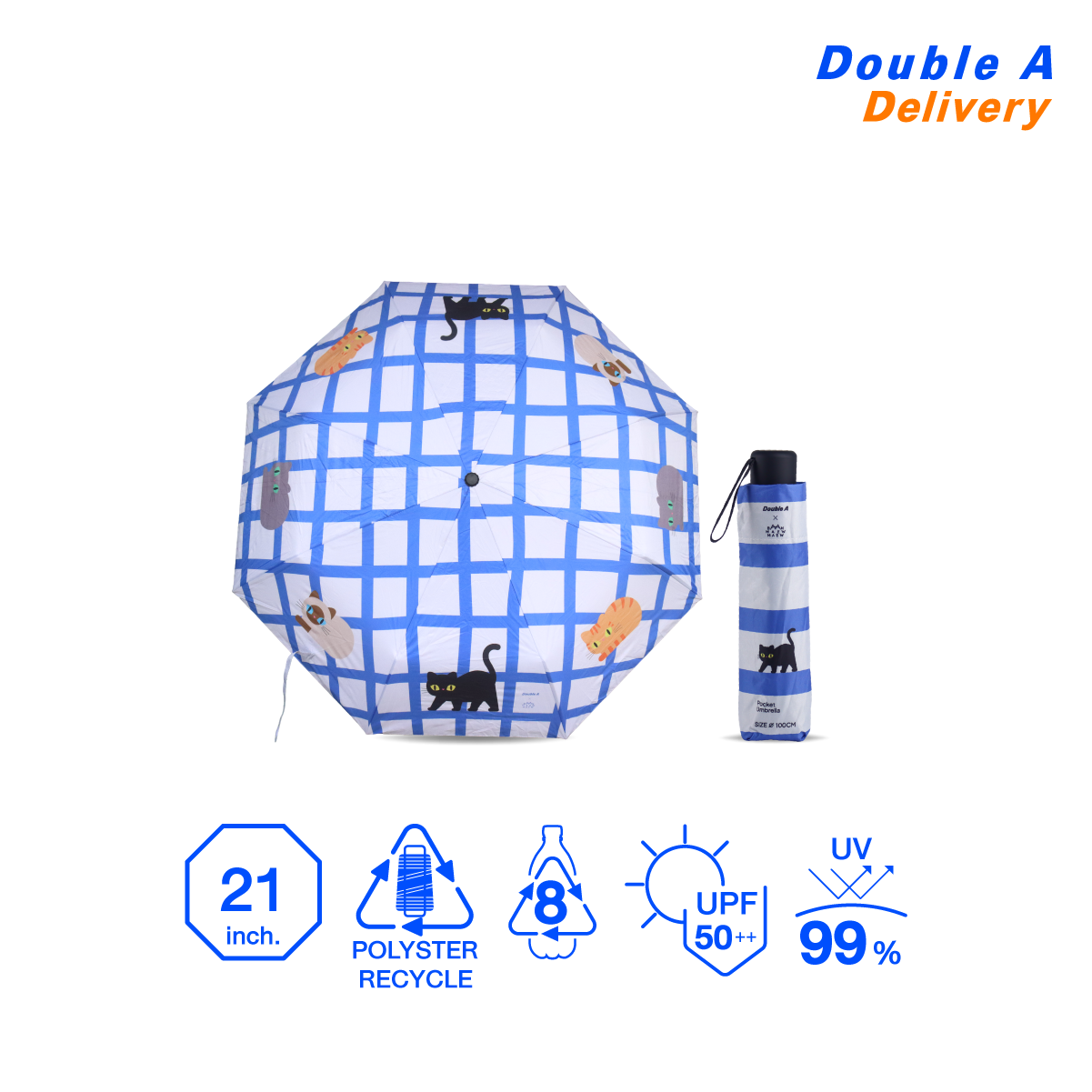 ร่มพับ 3 ตอน ลาย Baan Maew สีขาว (แมวโกญจา)