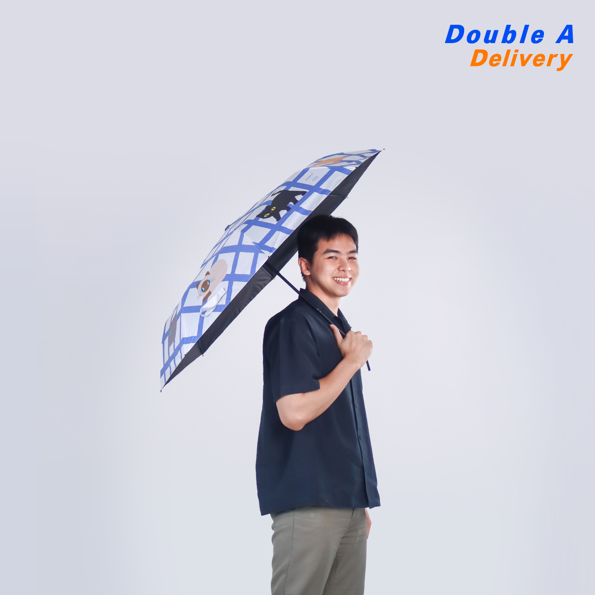 ร่มพับ 3 ตอน ลาย Baan Maew สีขาว (แมวโกญจา) - Image 3