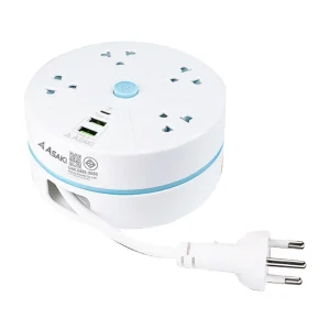 Asaki Power Strip ปลั๊กไฟตลับม้วน 3 เมตร ช่องชาร์จ 4 ช่อง มี มอก. รุ่น AK-PL49-4U3-สีฟ้า
