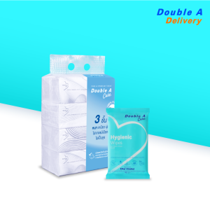 เซต [ทิชชูซอฟท์แพ็ก 1 แพ็ก + ทิชชูเปียก แอลกอฮอล์ 1 ชิ้น] Double A Care