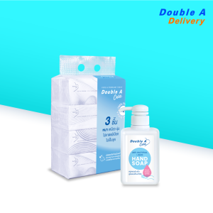 เซต [ทิชชูซอฟท์แพ็ก 1 แพ็ก + สบู่เหลว 500 ml. 1 ขวด] Double A Care
