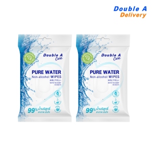 [แพ็กคู่] ผ้าเช็ดทำความสะอาดผิวสูตรอ่อนโยน Double A Care Pure Water Wipes กลิ่นชาขาว บรรจุ 20 แผ่น/แพ็ก