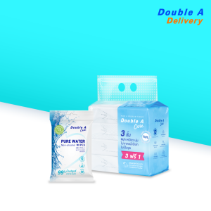 เซต [ทิชชูทราเวลแพ็กลายโลโก้ 1 แพ็ก + ทิชชูเปียก กลิ่นชาขาว 1 ชิ้น] Double A Care