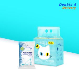 เซต [ทิชชูทราเวลแพ็กลายบ้านแมว 1 แพ็ก + ทิชชูเปียก กลิ่นชาขาว 1 ชิ้น] Double A Care