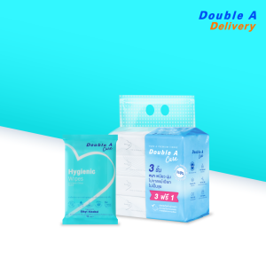 เซต [ทิชชูทราเวลแพ็กลายโลโก้ 1 แพ็ก + ทิชชูเปียก แอลกอฮอล์ 1 ชิ้น] Double A Care