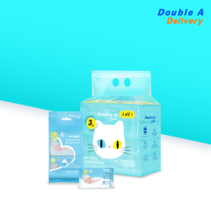 เซต [ทิชชูทราเวลแพ็กลายบ้านแมว 1 แพ็ก + เบบี้ ไวพส์ เพียว วอเตอร์ บรรจุ 10 แผ่น/แพ็ก (แพ็ก 4) 1 ชิ้น] Double A Care