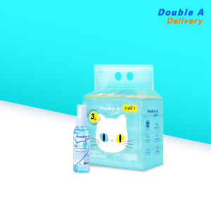 เซต [ทิชชูทราเวลแพ็กลายบ้านแมว 1 แพ็ก + แอลกอฮฮอล์สเปรย์ขนาด 60ml. 1 ชิ้น] Double A Care