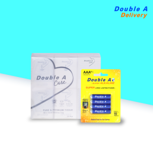 Double A เซต [ทิชชูมินิ Logo 1 แพ็ก คู่กับ ถ่านอัลคาไลน์ AAA แพ็ก 4 ก้อน]