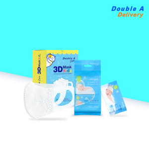 Double A Care เซต [หน้ากากอนามัยเด็กโต Size M คู่กับ  เบบี้ ไวพส์ เพียว วอเตอร์ (แพ็ก 4)]