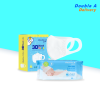 Double A Care เซต [หน้ากากอนามัยเด็กโต Size M คู่กับ เบบี้ ไวพส์ เพียว วอเตอร์ บรรจุ 80 แผ่น/แพ็ก]