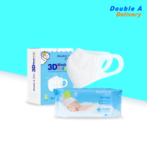 Double A Care เซต [หน้ากากอนามัยเด็กเล็ก Size S คู่กับ เบบี้ ไวพส์ เพียว วอเตอร์ บรรจุ 80 แผ่น/แพ็ก]