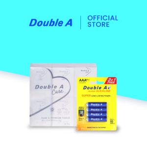 Double A เซต [ทิชชูมินิ Logo 1 แพ็ก คู่กับ ถ่านอัลคาไลน์ AAA แพ็ก 3+1 ก้อน]