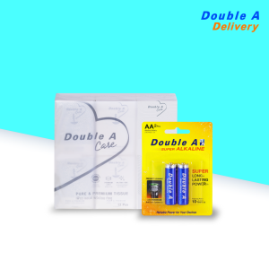 Double A เซต [ทิชชูมินิ Logo 1 แพ็ก คู่กับ ถ่านอัลคาไลน์ AA แพ็ก 2 ก้อน]