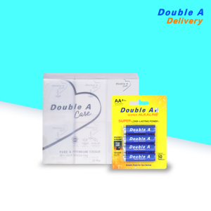 Double A เซต [ทิชชูมินิ Logo 1 แพ็ก คู่กับ ถ่านอัลคาไลน์ AA แพ็ก 4 ก้อน]