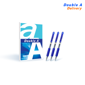เซต กระดาษ 80 แกรม 100 แผ่น คู่กับ ปากกาเจล Double A Gel Pen 0.7 mm. สีน้ำเงิน 3 ด้าม