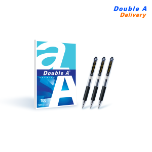 เซต กระดาษ 80 แกรม 100 แผ่น คู่กับ ปากกาเจล Double A Gel Pen 0.7 mm. สีดำ 3 ด้าม