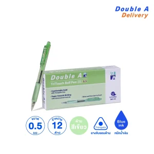 [12ด้าม] Double A ปากกาลูกลื่น Tritouch 0.5 มม. หมึกน้ำเงิน ด้ามสีเขียว