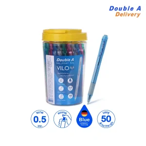 Double A ปากกา ลูกลื่น VILO 0.5 มม. หมึกสีน้ำเงิน จำหน่าย 50 ด้าม/กระปุก