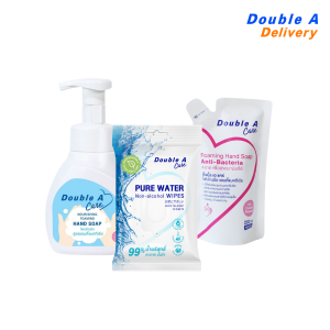 Double A เซต [สบู่โฟมล้างมือ 1 ขวด และรีฟิวสบู่โฟม 1 ถุง คู่กับ ทิชชูเปียกกลิ่นชาขาว]